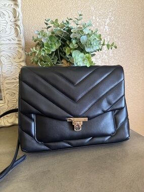 a new day Black Quilted Crossbody with Gold-Tone Lock